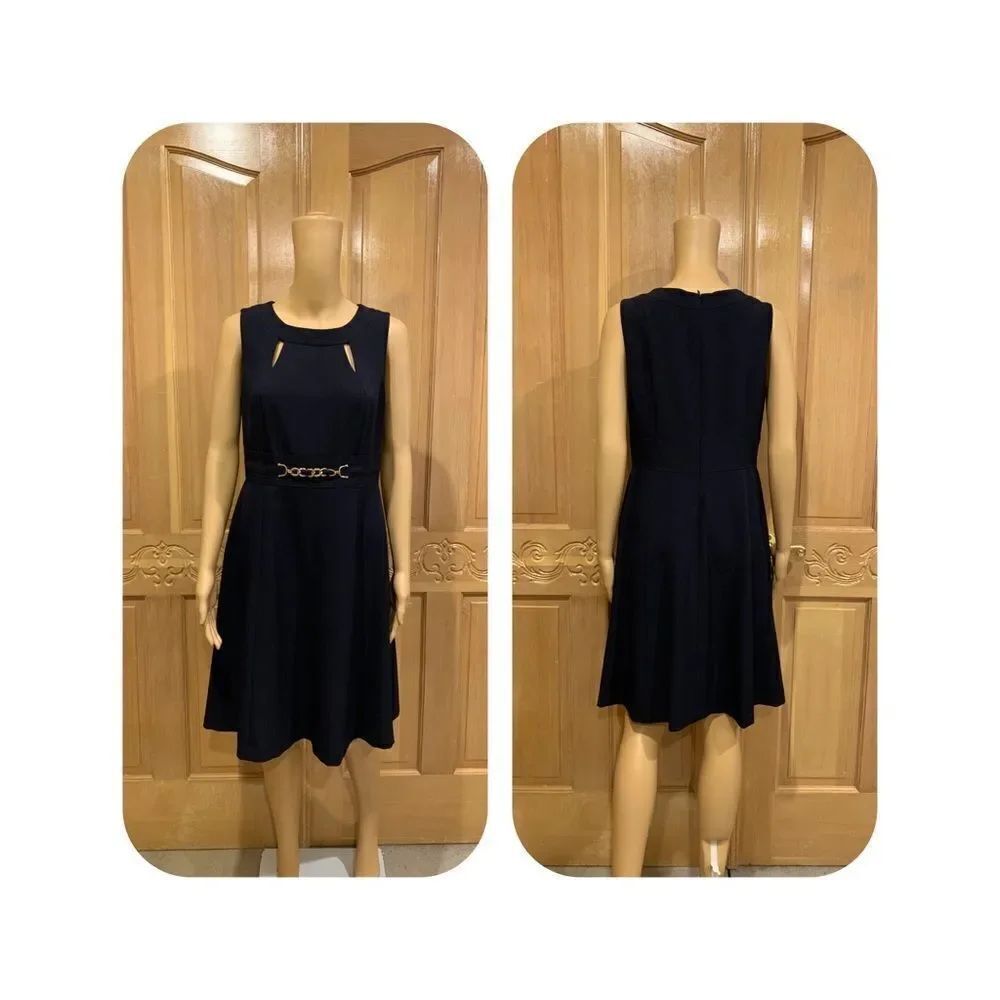 Tahari ASL Levine sz 6p navy blue evening dress w cutout detail at neck